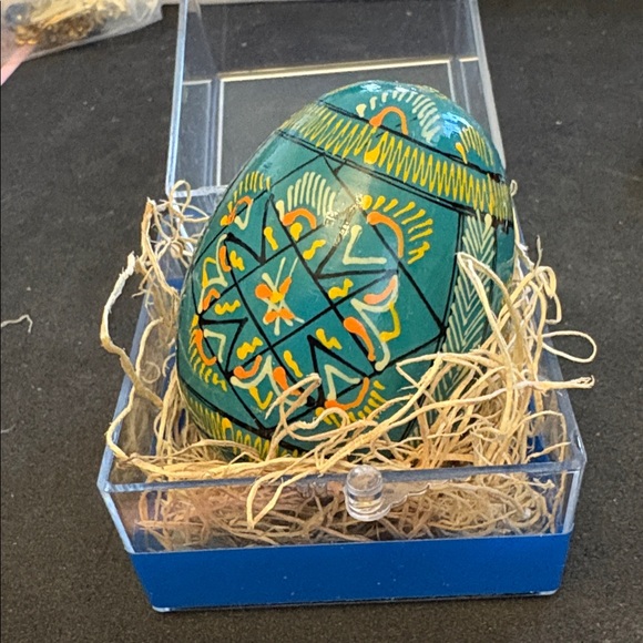 Pysanka Other - Handcrafted Blue Wood Rabbit Easter Egg Called Pysanda